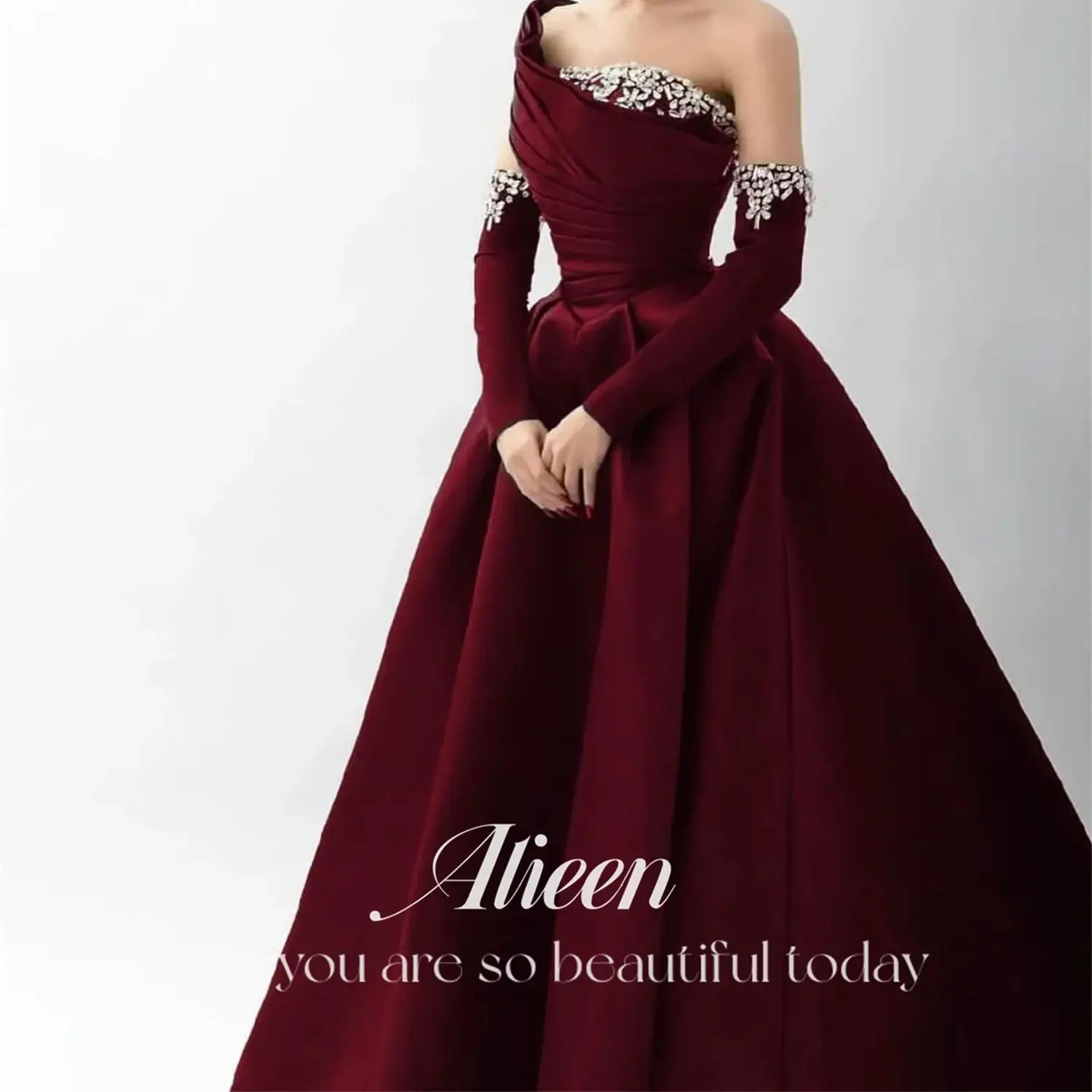 Aileen Claret 여성용 맞춤형 스톤 갈라 원피스, 우아한 파티 드레스, 볼 가운, 이브닝 무도회, 긴 여성 가운