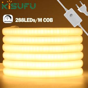 220V 230V 디밍이 가능한 COB LED 네온 스트립 조명 EU/UK 조광기 키트 RA90 IP65 방수 주방 캐비닛 조명 화이트/자연/따뜻한