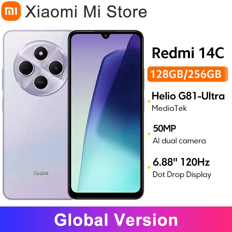 샤오미 레드미 14C NFC 스마트폰, MediaTek Helio G81-Ultra 6,88 스크린, 120 Hz 듀얼 카메라, IA 50 MP