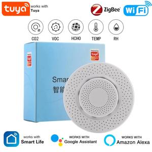 Tuya Zigbee/WiFi 공기 품질 센서 스마트 에어 박스 CO2 측정기 Alexa Google을 통한 포름알데히드 VOC 온도 습도 센서