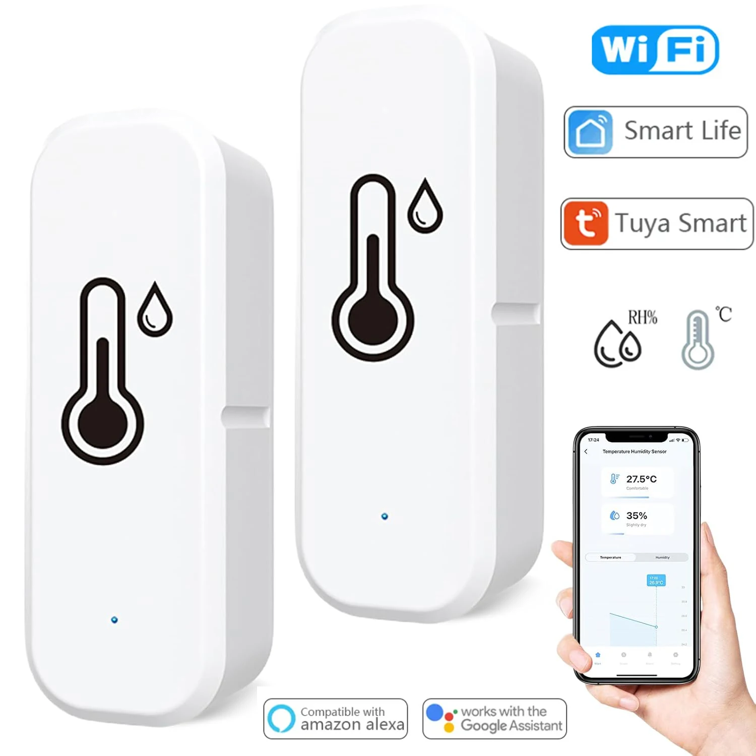 Tuya WiFi 온도 습도 센서 스마트 라이프 원격 모니터 온도계 습도계 스마트 홈 Alexa Google 홈으로 작업