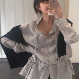 슬림핏 셔츠 긴 소매 루즈핏 단추 긴 스트링 루즈핏 슬림핏 셔츠 블라우스 셔츠 블라우스 긴 소매 루즈핏 단추 긴 스트링 셔츠