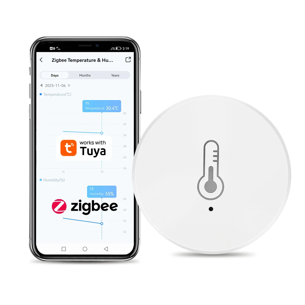Tuya Zigbee 3.0 온도 및 습도 센서 스마트 라이프 앱으로 원격 모니터 배터리 구동 Alexa Google 홈과 함께 작동