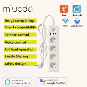 MUICDA Tuya 스마트 WiFi 전원 스트립(EU 플러그 4개, USB 포트 1개, Type-C 포트 2개, Alexa, Google Home 포함, 홈 타이머 포함)