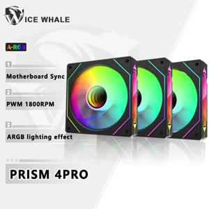 ICE 고래 프리즘 4 PRO PC 케이스 선풍기, ARGB 순환 거울 조명 효과 PWM 800-1800RPM CPU 쿨러 환풍기, 120mm, 3PCs