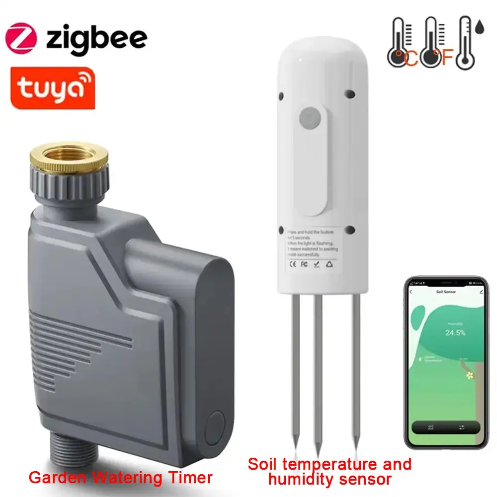 Tuya Zigbee 스마트 워터 밸브 컨트롤러, 스프링클러 드립 관개 시스템, 토양 수분 및 온도 센서