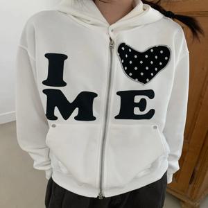 한국어 스타일 복고풍 패션 편지 패치 대형 여성 더블 지퍼 까마귀 Y2K 새로운 하라주쿠 고딕 캐주얼 조커 운동복