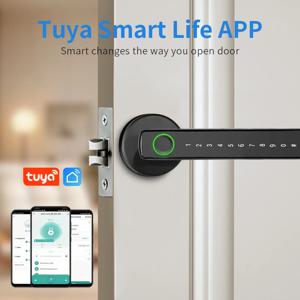 RYNX Tuya 스마트 지문 잠금 장치 금융 수준 전자 실내 잠금 장치 암호/키/Tuya APP/블루투스 잠금 해제 욕 실 침실지문 암호 APP 잠금 해제 실내문에 적합하고 나무문을 편리하게 새것으로 바꾸다 호텔 아파트의 편리한 관리