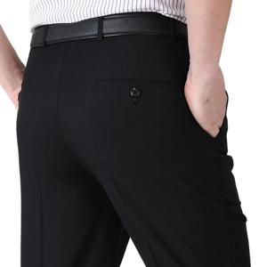 남성용 여름 비즈니스 얇은 실크 바지, 남성용 빅 사이즈, 클래식 블랙, 통기성, 사무실 배기 정장 바지, 29-56