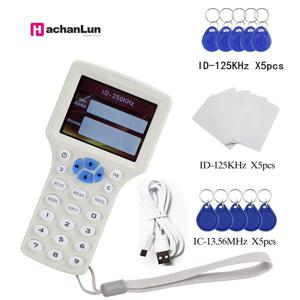RFID 리더 라이터 복사기 복제기 IC/ID, USB 케이블 포함, 125Khz 13.56Mhz 카드 LCD 화면 복제기, 영어 10 주파수