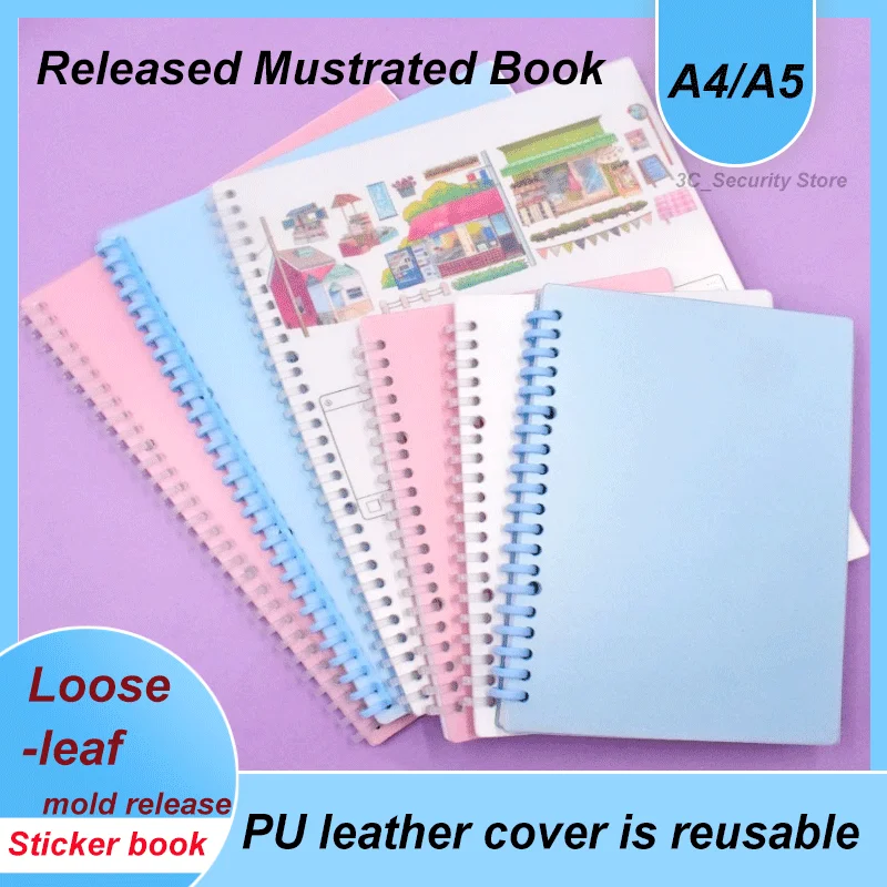 A4/A5 크기 스티커 수집 앨범 40 시트 PU 가죽 커버 DIY Scrapbooking 스티커 주최자를위한 재사용 가능한 스티커 책
