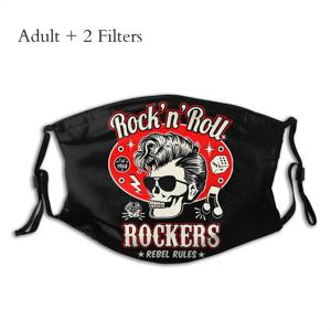 Rockabilly 로큰롤 입 마스크 해골 주사위 로커 마스카라 재사용 가능 PM2.5 필터가 있는 독특하고 새로운 디자인