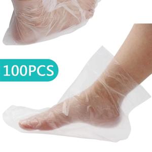 100 개/갑/팩 일회용 발 커버 플라스틱 투명 신발 커버 파라핀 목욕 왁스 스파 치료 가방 라이너 부티 도매