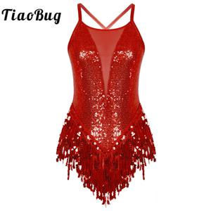 Womens Sparkly Sequins 드리 워진 레오타드 바디 슈트 점프 슈트 라틴 재즈 모덴 현대 무용 무대 공연 의상