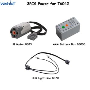 3PCS MOC 파워 업 76042 M 모터 8883 LED 라이트 라인 8870 AAA 배터리 박스 88000 전원 기능 키트 레고와 호환 가능