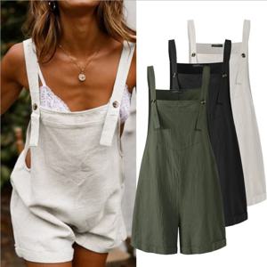 여성 점프 슈트 루즈 스타일 오버올 Boho 솔리드 컬러 스퀘어 칼라 Playsuits 민소매 Rompers 여름 캐주얼 의류