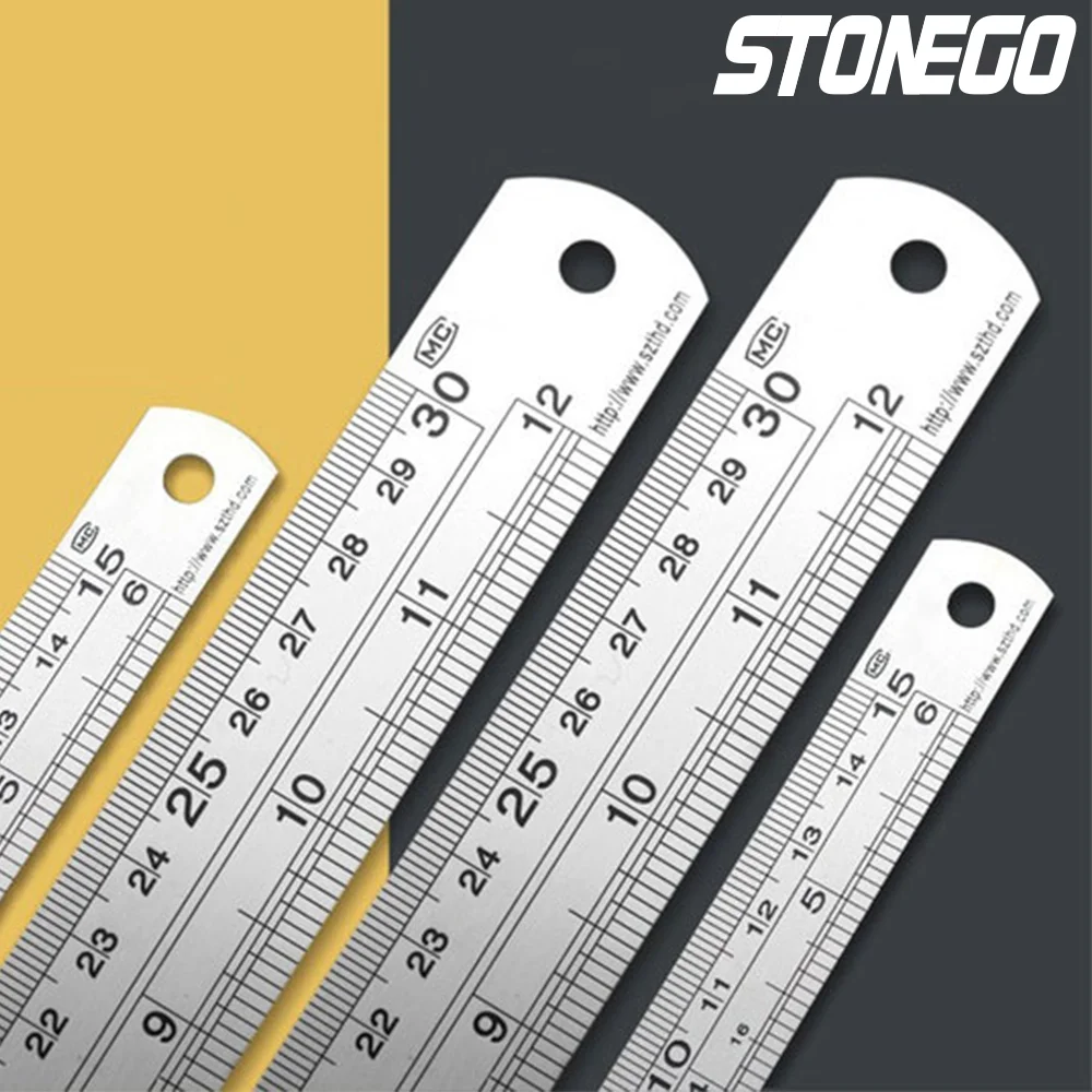 STONEGO 스테인레스 스틸 눈금자, 6, 8, 12, 16, 20 인치 금속 눈금자, 고정밀 눈금 라인 양면 눈금 포함
