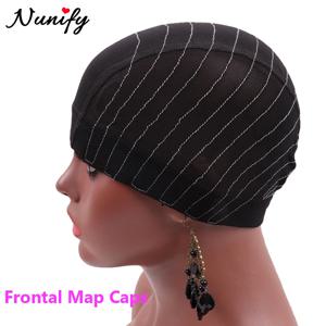 가발을위한 흰색 라인이있는 1Pcs Glueless 메쉬 캡 초보자 Hairnet 4*4 레이스 클로저를위한 가이드 라인이있는 검은 정면지도 캡 만들기