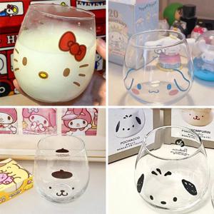 Sanrio Cinnamoroll 헬로 키티 Pachacco 큰 배꼽 워터 컵 유리 만화 귀여운 주스 우유 마시는 컵 소녀 카와이 소녀 선물
