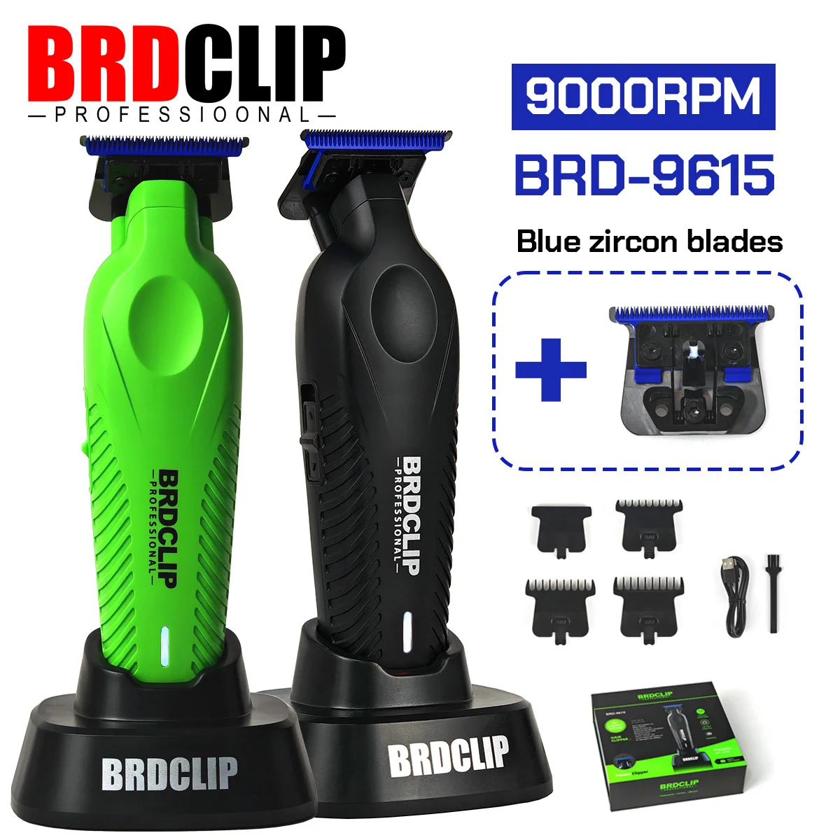 BRDCLIP BRD9615 9000PRM 전문 남성용 헤어 트리머 이발사 마무리 전기 클리퍼 DLC 블루 블레이드 헤어 커팅 머신