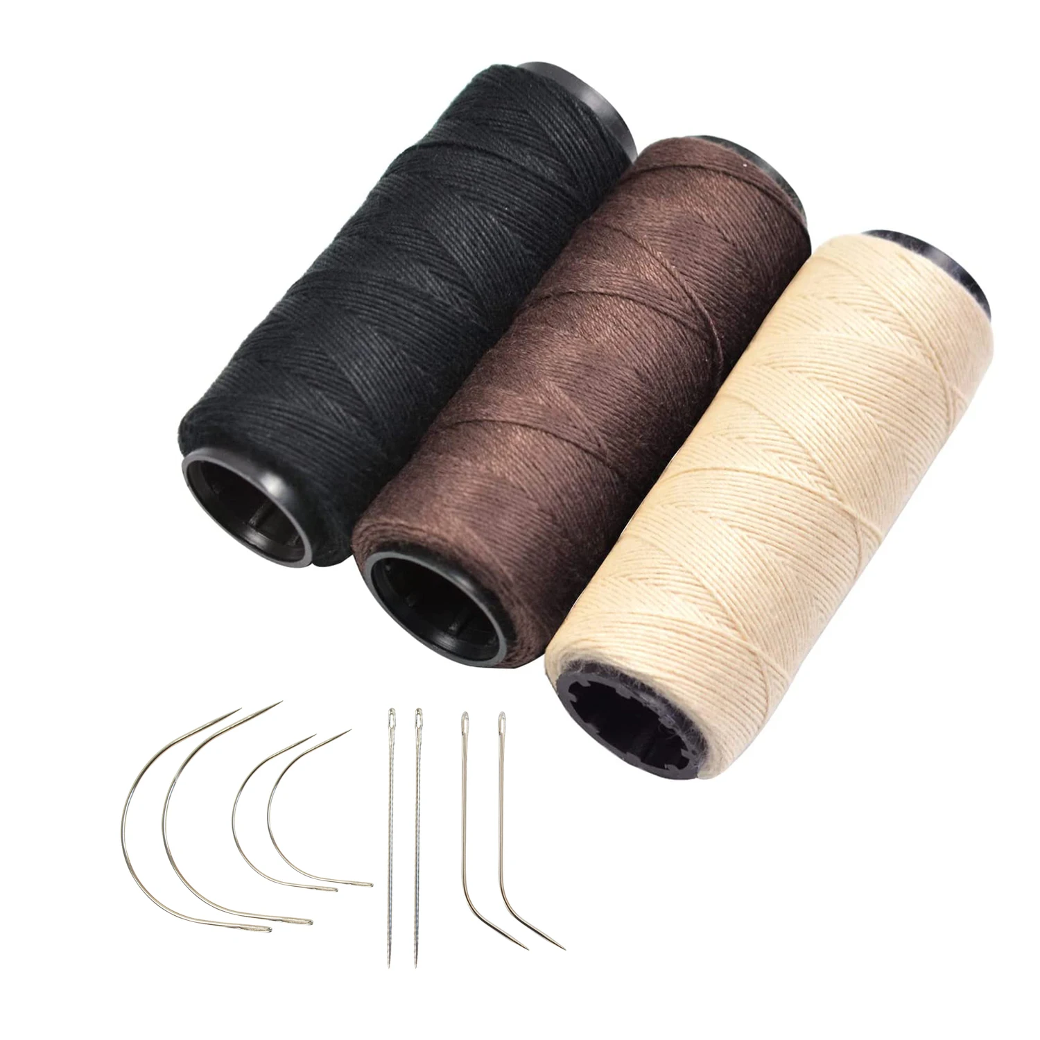가발 바늘 세트 8 Pcs 바늘과 3 색 가발을 만들기 위해 사용되는 바느질 스레드 DIY 손 바느질 머리 확장