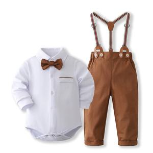 아기 유아 솔리드 Romper 정장 소년 첫 번째 생일 의상 0-24 개월 유아 면화 어린이 복장에 대한 공식 신사 Clothng 세트