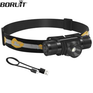 BORUiT D20 강력한 LED 줌 헤드램프 Type-C Rechargesble 18650 헤드라이트 방수 헤드 토치 캠핑 낚시 랜턴