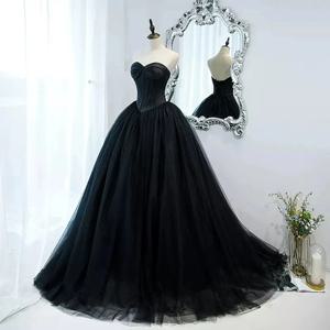 고딕 블랙 Tulle 댄스 파티 드레스 공주 연인 새틴 여성 정장 이브닝 가운 노출 된 본딩 나이트 파티 드레스 맞춤형