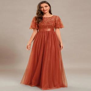 우아한 이브닝 드레스 스팽글 프린트 맥시 롱 캡 슬리브 A-LINE 2025 Ever Pretty of Gauze Burnt Orange 신부 들러리 드레스
