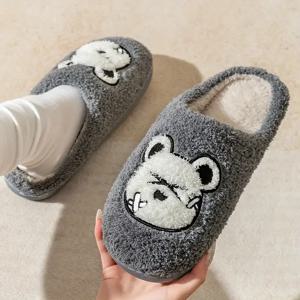 귀여운 곰 패턴 홈 슬리퍼 부드러운 플러시 아늑한 집 슬리퍼 미끄럼 방지 슬립 온 신발 실내 남성용 겨울 신발 새로운