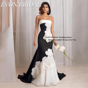 EVON BRIDAL 블랙 앤 화이트 꽃 연예인 드레스, 2024 인어 대비 색상, 정장 이브닝 가운, 맞춤