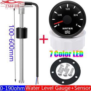 7 색 백라이트 52mm 수위 게이지 0-190 Ohm 수위 센서 보트 자동차 12V 24V 용 방수 물 탱크 미터 표시기