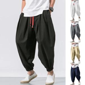 2024 새로운 패션 Drawstring 하렘 바지 남성 헐렁한 조깅 바지 일본 남성 가랑이 넓은 다리 바지 남성 캐주얼 느슨한 바지
