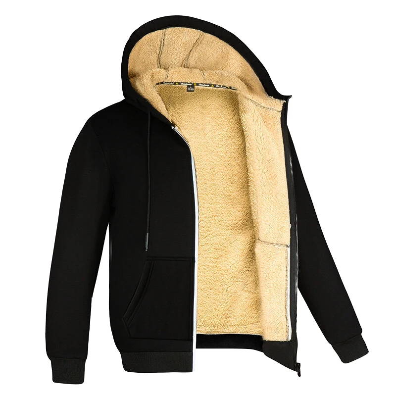 겨울 Lambswool 지퍼 후드 두꺼운 따뜻한 재킷 긴 소매 스웨터 캐주얼 스포츠 양털 블랙 코트 후드 남성 코트