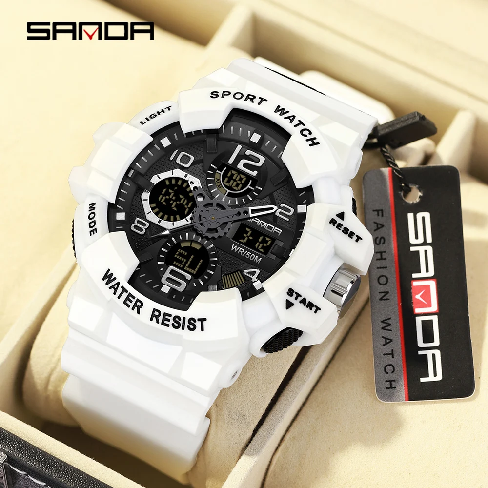 SANDA 3168 패션 브랜드 G 스타일 밀리터리 워치, 디지털 충격 스포츠 시계, 남성용 방수 전자 손목시계