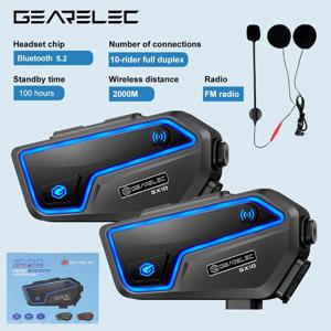 GEARELEC GX10 오토바이 인터콤 헬멧 블루투스 헤드셋, 10 라이더, 2km 모토 커뮤니케이터 인터폰, FM 음악 공유, PK B4FM-X