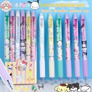 Sanrio Kuromi 12/24pcs 지울 수있는 젤 펜 Cinnamonroll 멜로디 0.5 파란색 학생 쓰기 빠른 건조 귀여운 편지지 소녀 선물 펜