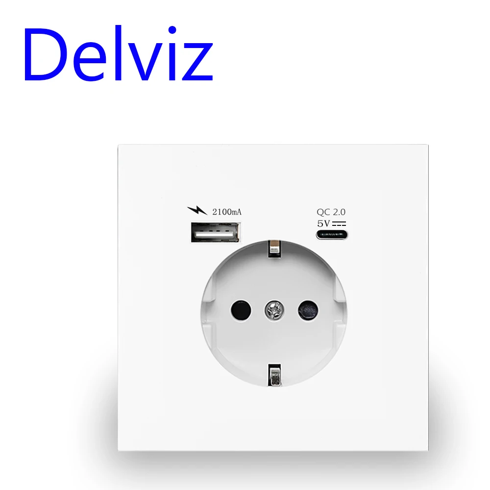 Delviz EU 표준 전원 소켓, AC 110V-250V, 로고 없음, 16A 벽 내장형 전기 플러그 콘센트, 유형 C 충전 벽 USB 소켓