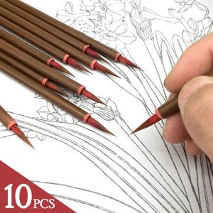 10 PCS 중국어 라인 마킹 펜 레드 족제비 머리 잉크 그림 브러시 대나무 손잡이 얇은 라인 브러시 수채화 오일 아크릴 용품