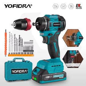 YOFIDRA 2 in1 브러시리스 전기 스크루 드라이버 해머 무선 드릴 충격 21V 18V 배터리 핀용 다기능 전동 공구