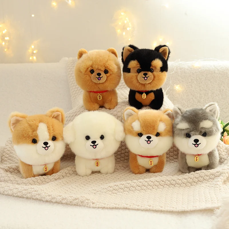 ZU Kawaii 테디 애완 동물 실물 같은 푹신한 강아지 부드러운 인형 귀여운 작은 차우 포메라니안 코기 Yorkie 플러시 장난감 소녀를위한 매력 선물