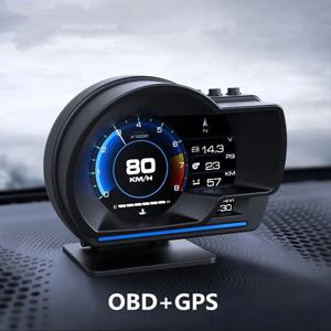 디지털 헤드 업 디스플레이 OBD2 + GPS 속도 경고 헤드 업 디스플레이 스마트 게이지 자동차 HUD 속도계 자동차 트럭 용 터보 RPM 알람