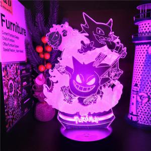 포켓몬 Gengar Haunter Gastly 3D 램프 애니메이션 LED 야간 조명 USB 색상 변경 Luminaria Illusion 잠자는 테이블 램프 어린이 선물