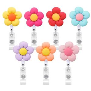 1pc 꽃 개폐식 간호사 가슴 배지 릴 클립 홀더 학생 의사 작업 ID 카드 홀더 키 체인 액세서리 쥬얼리 선물