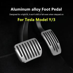 Futhope 자동차 풋 페달 패드 커버 Tesla Model 3 Y Highland 2021-2024 Litchi 그레인 안티 슬립 가속기 브레이크 레스트 페달