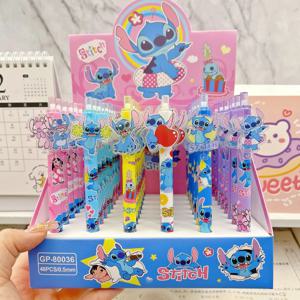 디즈니 스티치 12/24/48pcs 젤 펜 릴로 & 스티치 프레스 만화 패치 0.5mm 블랙 편지지 학생 서명 펜 쓰기 도구