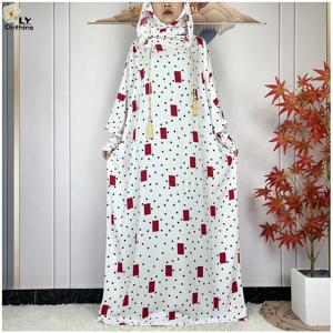 새로운 스타일 여성 라마단 이슬람 더블 모자 abaya 솔리드 코튼 패브릭 드레스 아프리카 여성 kaftan 두바이 터키 이슬람기도 의류