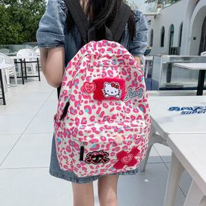 배낭 여성 표범 인쇄 일본 부드러운 소녀 만화 배낭 헬로 키티 한국어 기능 귀여운 학생 schoolbag
