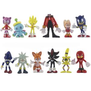 12pcs 세트 귀여운 소닉 PVC 캐릭터 장난감 고슴도치 그림자 꼬리 그림 4-6cm 모델 인형 어린이 동물 장난감 생일 선물