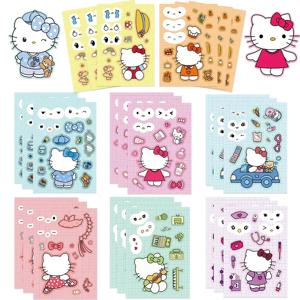 8/16 시트 Sanrio 퍼즐 스티커 만화 카와이 헬로 키티 Make-a-Face 조립 만화 게임 조립 퍼즐 어린이 선물
